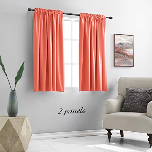 Image of DONREN Coral Blackout Curtain Cloth Panels with Rod Pocket - Room Darkening Thermal Insulated Hanging Curtains for Bedroom (42 W x 45 L Inch, 2 Panels)