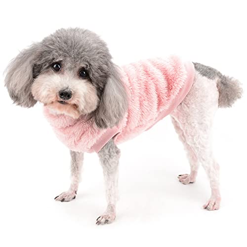 Zunea Fleece Winterjacke für Kleine Hunde Warme Wintermäntel Pullover Sweater Weich Fuzzy Welpen Kleidung mit D-Ring für Geschirr Leine Kaltes Wetter Haustier Bekleidung für Chihuahua Katzen Rosa S