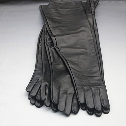 Guantes de piel de oveja para hombre negros largos táctiles de invierno 4