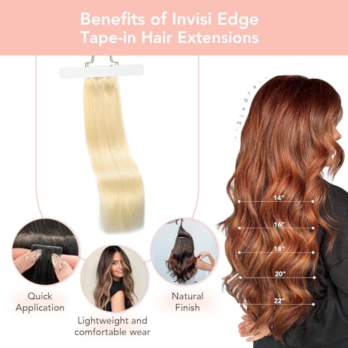 Image of Sindra Invisi Edge Tape in Hair Extensions Human Hair Platinum Blonde | 14 Inch 40g 20pcs, Seamless Injected Tape Ins, Add Volume & Length, Remy Human Hair Extensions, Lightweight Wear