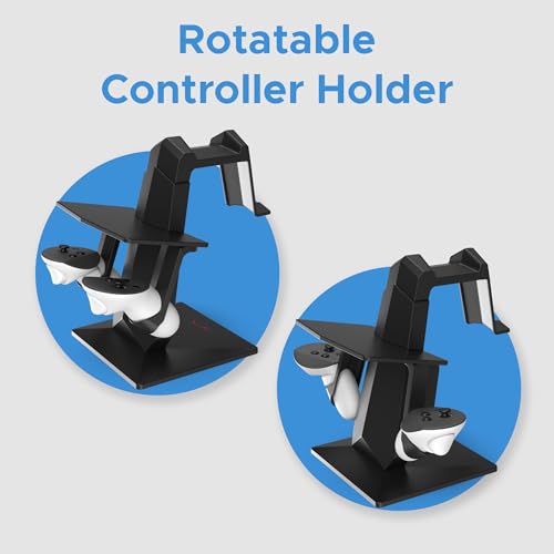 Image of DigiCharge VR Headset Stand for Meta Quest 3S / Quest 3 / Oculus Quest 2 Holder Stand VR Mount Display Storage for Headset and Touch Controllers