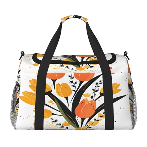 Tulip Flower Travel Duffel Bag with Strap Multi Pockets Sports Bag Handbag Large Shoulder Bag for Gym Weekend Fitness Camping