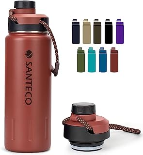 SANTECO Butelka do picia ze stali nierdzewnej, izolowana, 500ml/710 ml, szczelny, nie zawiera BPA, z zakrętką, termos do uprawiania sportu, biegania, jazdy na rowerze, jogi (Blue, 710 ml)