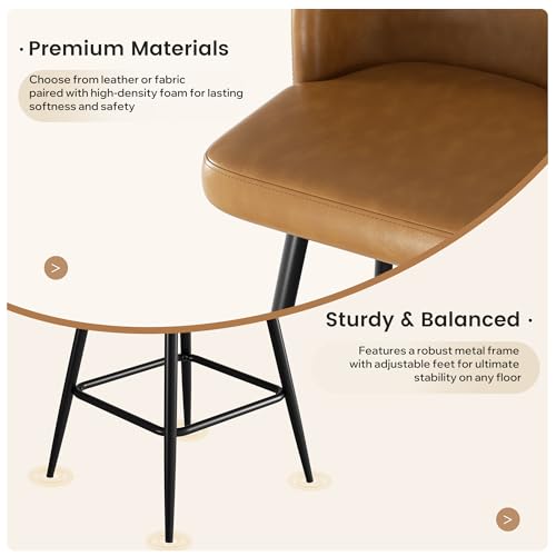 Image of Swivel Bar Stools Set of 6, 26 inch Counter Height Bar Stools with High Back and Metal Legs, Faux Leather Bar Chairs, Modern Barstools for Kitchen Island, Caramel