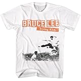 Bruce Lee Martial Artist Flying Kick Mens Short Sleeve T Shirt Martial Arts Vintage Style Graphic Tees White