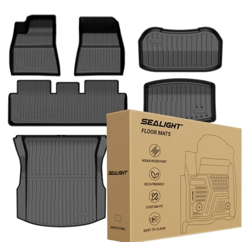 2024 2025 2026 Tesla Model 3 Floor Mats All Weather Full Set Made by SEALIGHT- Custom Fit for Model 3 Highland, Premium TPE Floor Liners, Waterproof, Anti-Slip & Easy to Clean Car Mats