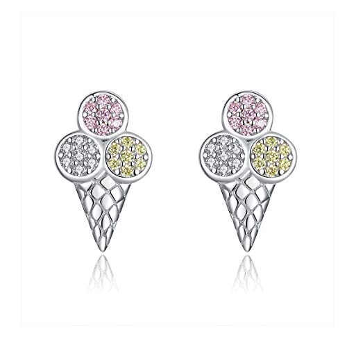 WOSTU 925 Sterling Silver Stud Earrings for Women Summer Three-color Ice Cream Earrings for Girls Personalized Cute Earring Accessories