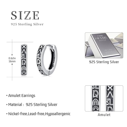 Pendientes de aro de plata 925 con amuleto vikingo grabado 2