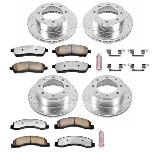 PowerStop Front - Rear Brake Kit For Ford Excursion 2000-05 |F-250 Super Duty 1999-04 - Truck - Tow Carbon Fiber Ceramic Brake Pads + Drilled & Slotted Rotors Upgrade, K1906-36 - Image 3