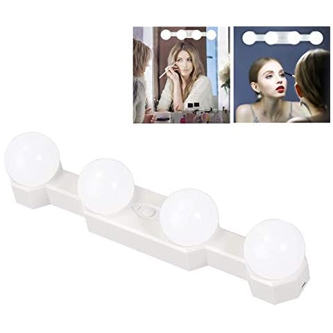 Akynite Spiegellampe ohne Kabel mit Schalter, 4 LED Birnen, LED-Spiegelleuchte im Hollywood-Stil, 3 Farbwechsel 5 Helligkeit, Spiegel Beleuchtung Kabellos Klebend Saugnapf Cover