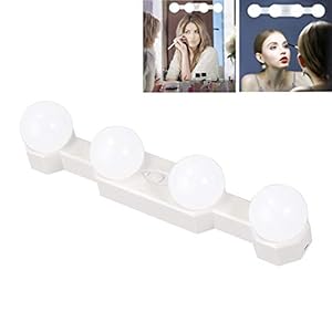 Lampe Coiffeuse Maquillage Rechargeable avec Interrupteur, LED Miroir Coiffeuse sans Fil, 4x Ampoule LED Style Hollywood, 3 Couleurs et 5 Luminosité Réglables, Éclairage pour Miroir de Chambre