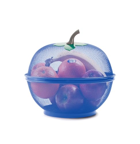 HAADI Fruits Bowl Basket Apple Shape Mesh with lid Tabletop Vegetable Holder Keep Unwanted Pets & Insects Out Kitchen Dishwashing Drain Basket (Blue)
