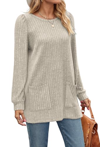 Image of OFEEFAN Long Sleeve Shirts for Women Long Sweaters with Pockets Tunic Tops Loose Fit