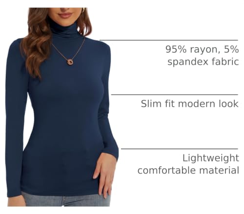 Image of Women's Turtleneck Long Sleeve Shirts Slim Fitted Lightweight Base Layer Casual Tops