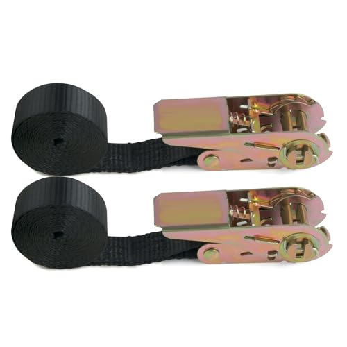 MEGAVOW Correa de Amarre con Trinquete, Tensor de Carraca, 2 m de Largo, 25 mm de Ancho, Capacidad de Carga 800 Kg, Cinchas de Sujeción de Carga para Baca, Equipaje