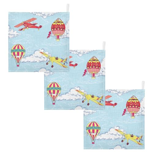 Image of vvfelixl Hot Air Balloons Airplanes Baby Burp Cloths Baby Muslin Washcloths for Boys Girls Cotton Baby Face Towel for Newborn Infants Soft and Absorbent 11.8 X 11.8 in, 5 Pack