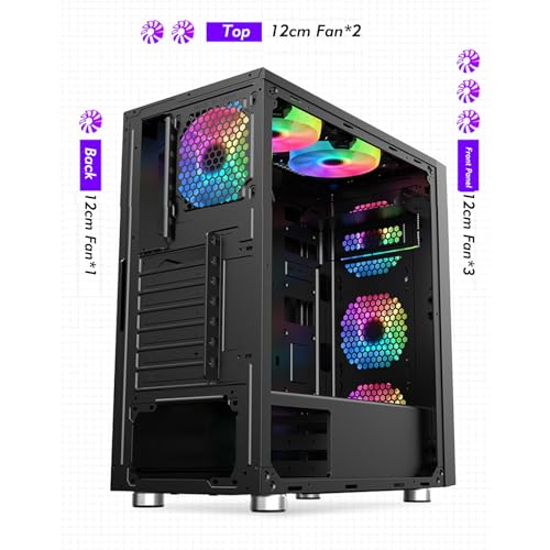 Gabinete Mid Tower con panel lateral transparente negro, compatible con E-ATX/ATX/M-ATX/ITX, 5 ventiladores, compatible con refrigeración líquida, adecuado para uso en oficina y hogar miniatura 3