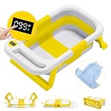 Baby Bathtub for Infants to Toddler, Collapsible Baby Bath Tub, with Thermometer & Soft Floating Cushion & Bath Net Portable Bathtub, Yellow
