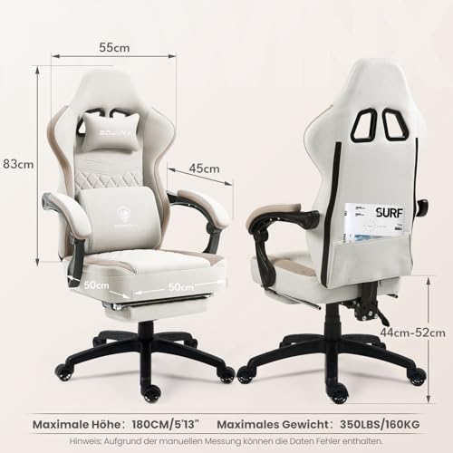 Dowinx-Gaming-Stuhl-Stoff-Massage-Gaming-Sessel-mit-Fusstutze-Ergonomischer-PC-Stuhl-Gamer-Stuhl-Burostuhl-150-kg-belastbarkeit-Beige | Dealmeister.io Alt tag für bilder post titel