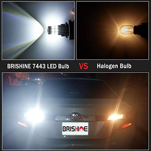 BRISHINE Super Bright 7443 7440 7444 7441 W21W T20 LED Bulbs Xenon White 24-SMD LED Chipsets with Projector for Backup Reverse Lights, Brake Tail Lights, Parking/Daytime Running Lights(Pack of 2)