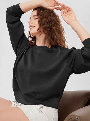 Image of ODODOS Modal Soft Long Sleeve Cropped Sweatshirts for Women Oversized Crew Neck Pullover Crop Top