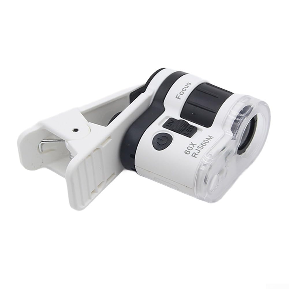 Microscopio portatile con ingrandimento 60x, con clip per telefono, luce bianca a LED, per progetti scientifici, hobby, uso nero, blu, giallo, arancione (nero)