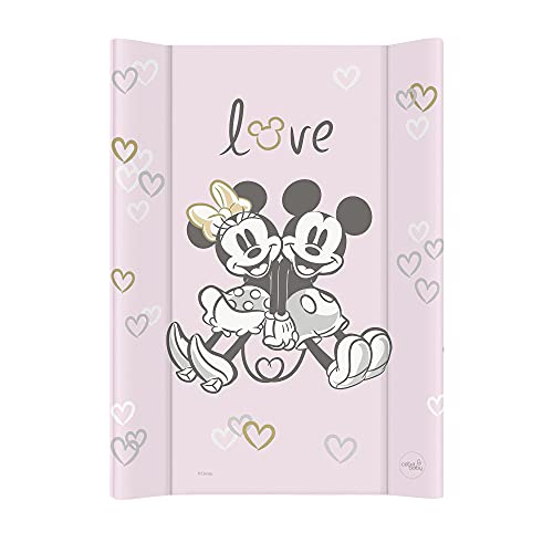 Cambiador de pañales de lujo unisex con cuña, con lados curvados, diseño de Minnie y Micky Mouse de Disney, color rosa