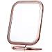 Beaupretty Double Sided Magnifying Makeup Mirror, Tabletop Makeup Mirror Square Desktop Foldable Vanity Mirror with Stand (Rose Gold)