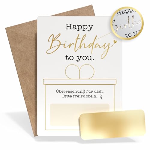 Creatastic - Stilvolle Gutscheinkarte Geburtstag Golddruck Rubbelaufkleber Kuvert DIN A6 Gutschein selbst gestalten Rubbelkarte Geburtstag Geburtstagskarte Frau Geburtstagskarte Mann