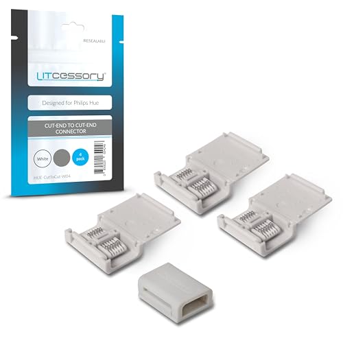 Litcessory Cut-End to Cut-End Connector for Philips Hue/Solo Lightstrip (4 Pack, White - MICRO 6-PIN V4 / Solo Lightstrip)