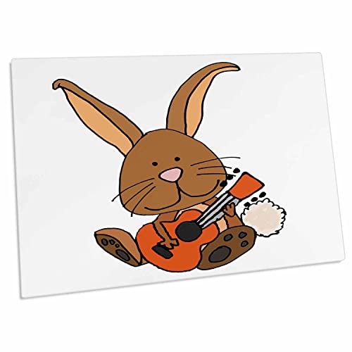 Tapete de escritorio divertido con conejo marrón tocando guitarra
