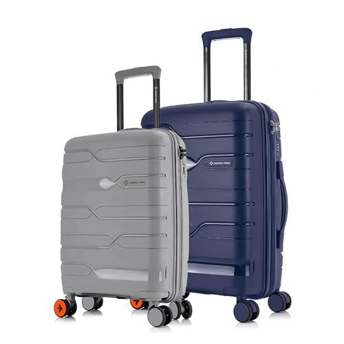 Image of Nasher Miles Paris Hard-Sided Polypropylene Luggage Set of 2 | 55cm & 65cm | 8 Wheels Double Spinner Small & Medium Trolley Bag for Travel | Suitcase (Grey & Navy Blue)