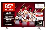 TCL 85T8C 85 Zoll QLED 4K HDR Ultra HD Fernseher, Smart TV mithilfe von Google TV (Dolby Vision Atmos, 144Hz Motion Clarity Pro, Game Bar, ALLM, FreeSync, Onkyo 2.1 Sound,Sprachsteuerung)