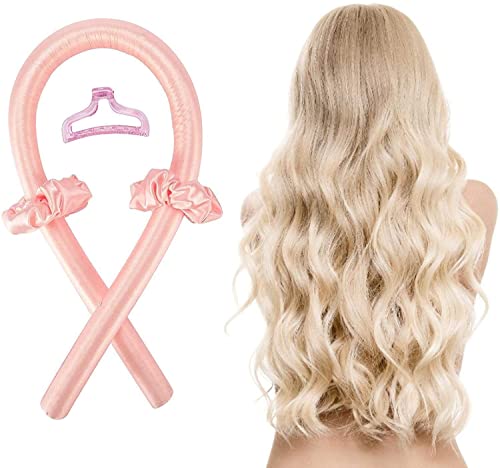 Women Heatless Rollers Hair Curlers for Long Hairï¼ŒHeatless Curls, TikTok No Heat Curling Rod Headband Silk Curls Headband,DIY Hair Styling Tools Kit Soft Headband (Pink)