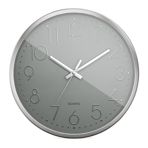 Mebus Wall Clock, Plastic Aluminium, Silver/Grey, 30 cm