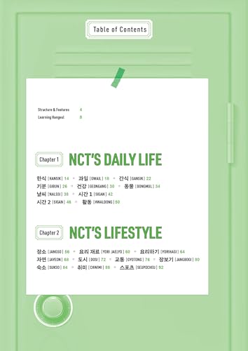 NCT'S Korean Vocabulary Note Box Set (Limited Edition): Kpop-Themed Basic Korean Vocabulary Learning Kit, Including Textbook & Official NCT Merchandise (Stickers, photocard Stand, Pouch, etc.) - Image 3