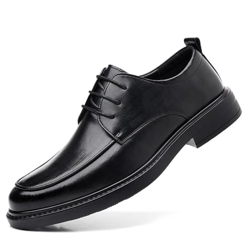 Men's Leather Chunky Heel Oxford Shoes Comfortable Round Toe Low Heel Non-Slip Lace-Up Business Dress Shoes Classic Casual Wedding Shoes