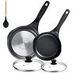 Stone&Stone Set 2 Padelle Antiaderenti 24cm e 28cm Rivestimento Ceramico Tedesco GREBLON Super Antiaderente, Alluminio e Acciaio per Induzione e Gas Prive di PFAS, PTFE PFOA + 2 Coperchi è 2 Cucchiai