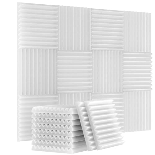 INMOZATA Lot de 12 panneaux acoustiques en mousse - 2,5 x 30 x 30 cm - Panneaux insonorisants haute densité avec absorption sonore et ignifuges pour studio d'enregistrement, maison et bureau - Blanc
