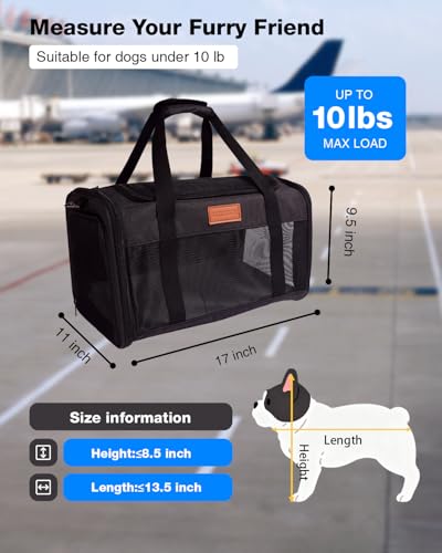 Image of Pet Carrier Airline Approved for Pets Up to 10 Lb, 17x11x9.5 in | Underseat, Top & Side Entry Soft Dog Cat Travel Carrier with Safety Zippers & Anti-Scratch Mesh for Small Cat and Dog, Black