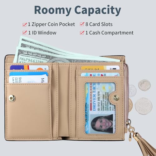 Image of Gostwo Women's Small Slim Wallet with RFID Protection & Keychain for Girls | 8 Card Slots,faux Leather, Tassel Decor, Built-in Keychain, Slim Compact, Snap & Zip Closure, Ideal for Daily & Travel