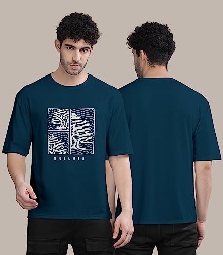 Image of BULLMER Peach Trendy Front Printed oversized Round Neck T-shirt for men