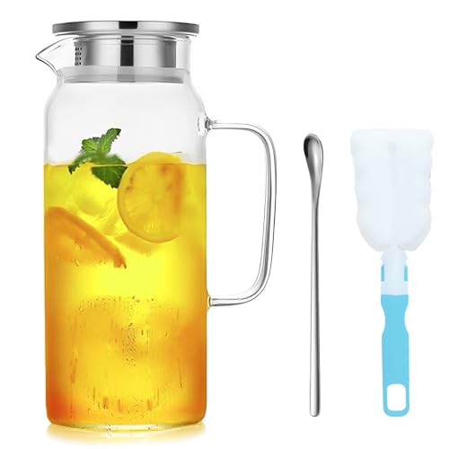 ZIGefofo Jarra Agua Cristal Botella Cristal 2 Litros, Jarra de Borosilicato Resistente al Calor, Botellas de Vidrio...