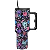 Vaso de Halloween de 40 onzas con asa, vasos de Halloween con tapa y popote, vasos de Halloween con aislamiento al vacío de doble pared, taza de viaje a prueba de fugas, mantiene el frío durante 30