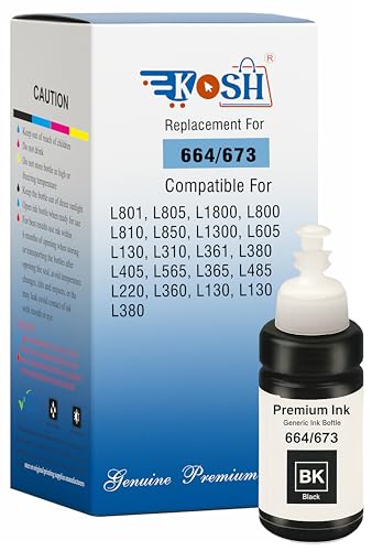 Image of KOSH T664 Refill Ink Compatible for Epson L130, L310, L361, L380, L405, L565, L365, L485, L220, L360, L130, L130 and L380 Printers (1, Black Pack of 1)