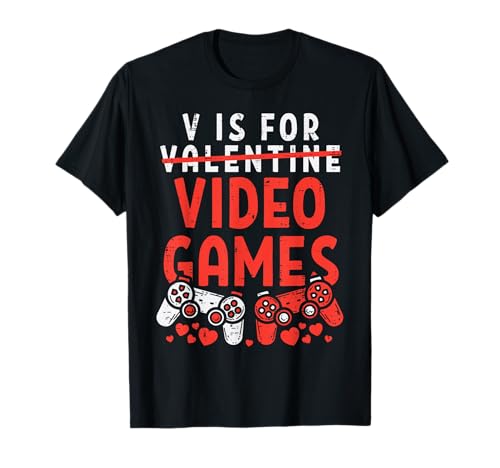 V Is For Video Games Funny Valentines Gamer Boy Men Kids T-Shirt