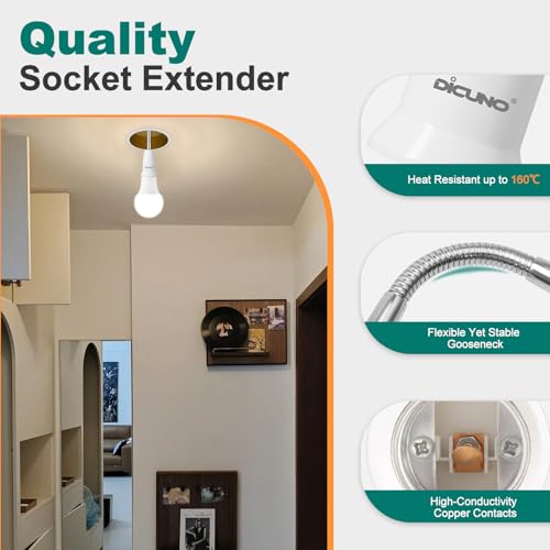Image of DiCUNO E26 /E27 Socket Extender Adapter, to Flexible Extension, All-Directional Adjustable Standard Medium Light Bulb Converter (2-Pack)