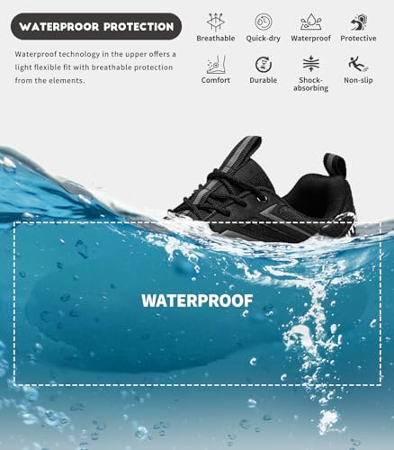 Mens Trail Running Shoes Waterproof Non-Slip Hiking Walking Sneakers for Outdoor Trailing Trekking Camping Quest Black3