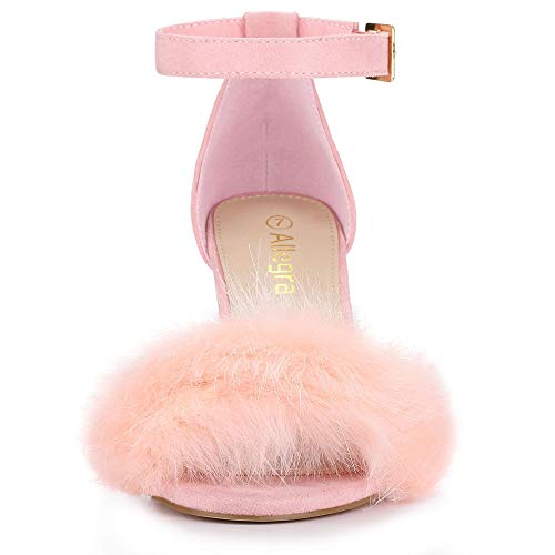 Allegra K Allegra K Women's Faux Fur Ankle Strap Block Heels Pink Sandal - 11 M US