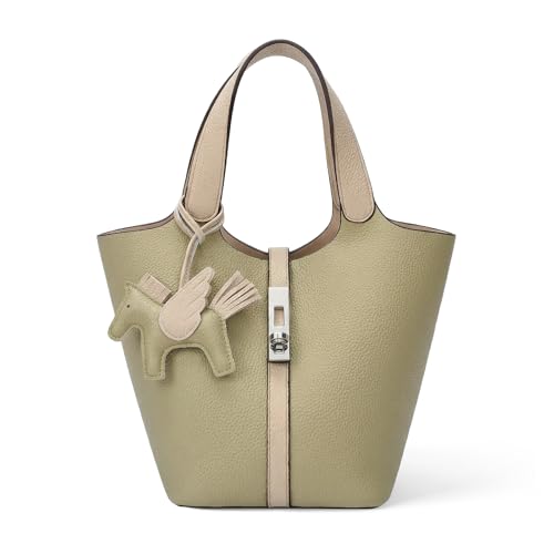 Kadynow Bolsa feminina de couro vegano, bolsa de ombro com alça superior e bolsa pequena removível, A18-1 verde ervilha, 9.84' x 7.87' x 6.29'